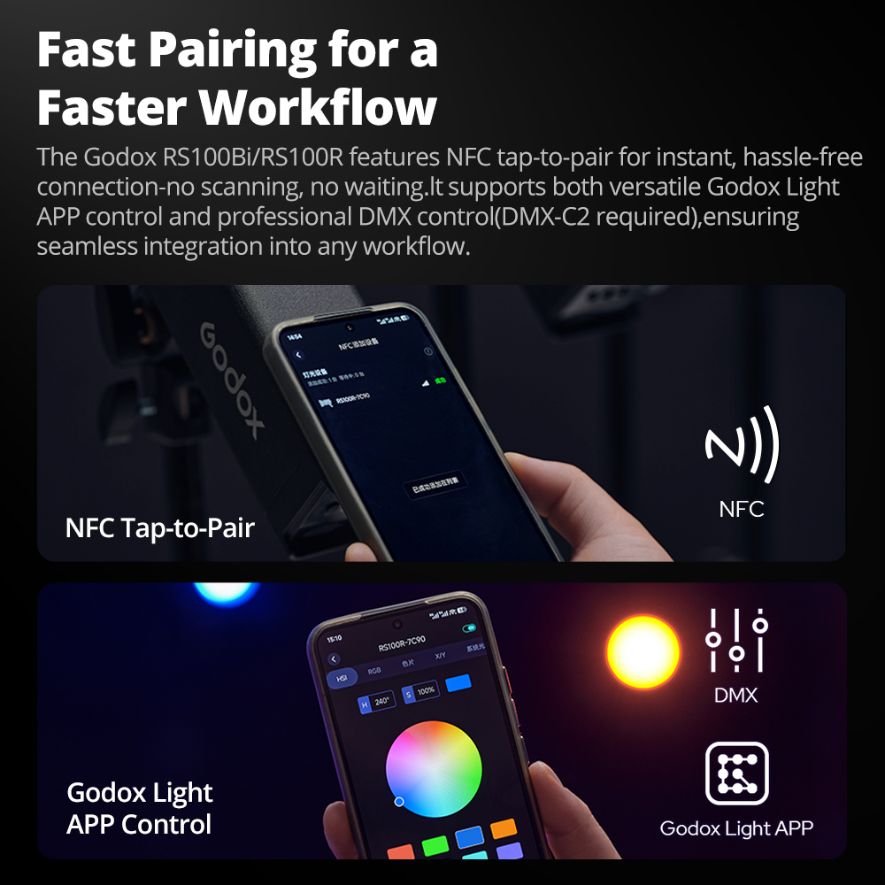 Photography Lighting For Outdoors - Luz LED Bicolor GODOX RS100Bi 28600Lux,